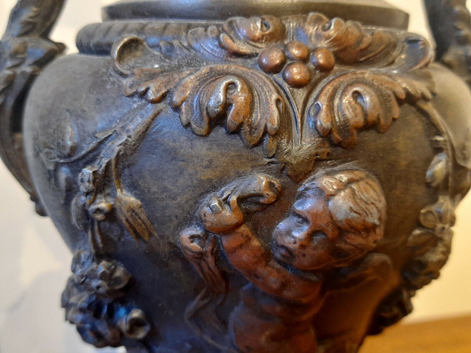 Fine Pair Antique 19th Century Neo Classical Bronzed Spelter Vases 15 "