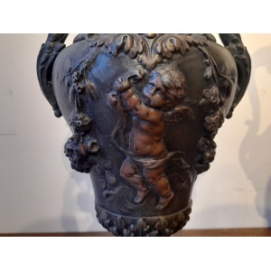 Fine Pair Antique 19th Century Neo Classical Bronzed Spelter Vases 15 "