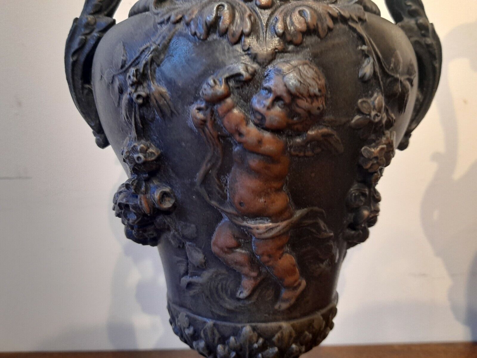 Fine Pair Antique 19th Century Neo Classical Bronzed Spelter Vases 15 "