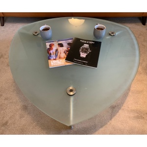 Flipper Model Glass & Aluminum Coffee Table by Matthew Hilton for SCP, 1980s