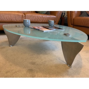 Flipper Model Glass & Aluminum Coffee Table by Matthew Hilton for SCP, 1980s