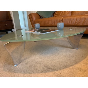 Flipper Model Glass & Aluminum Coffee Table by Matthew Hilton for SCP, 1980s