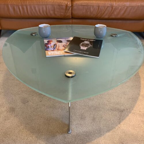Flipper Model Glass & Aluminum Coffee Table by Matthew Hilton for SCP, 1980s