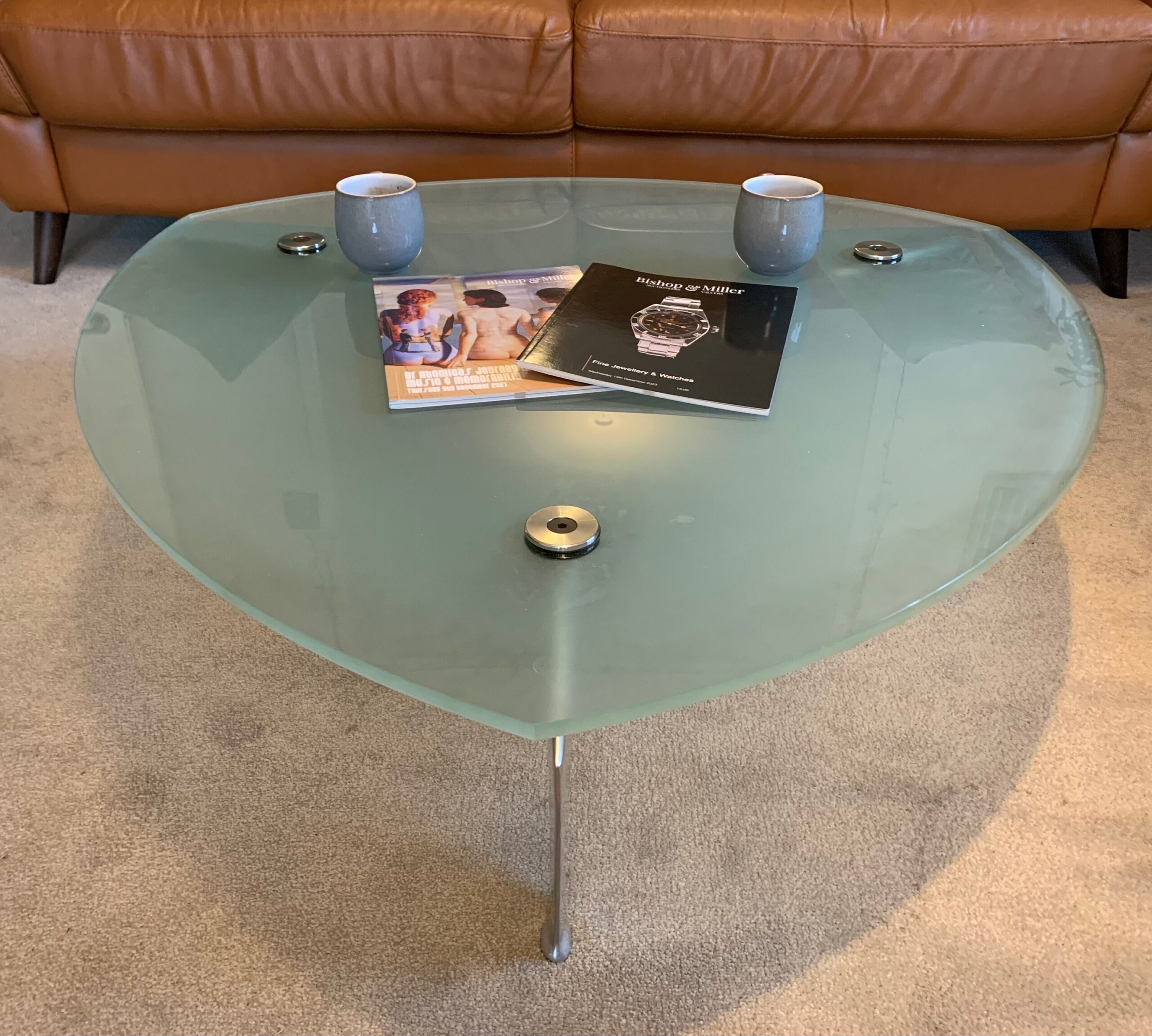Flipper Model Glass & Aluminum Coffee Table by Matthew Hilton for SCP, 1980s