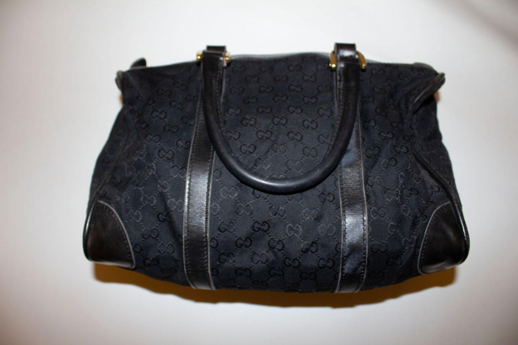 Gucci Vintage Black Fabric Barrell Bag