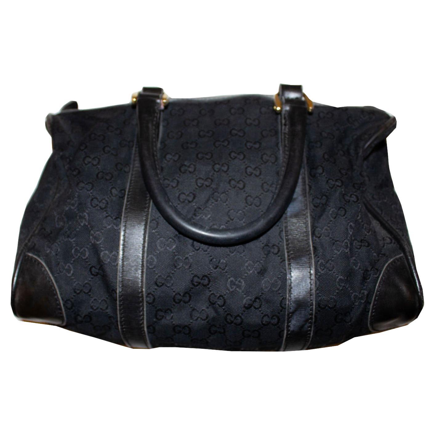 Gucci Vintage Black Fabric Barrell Bag