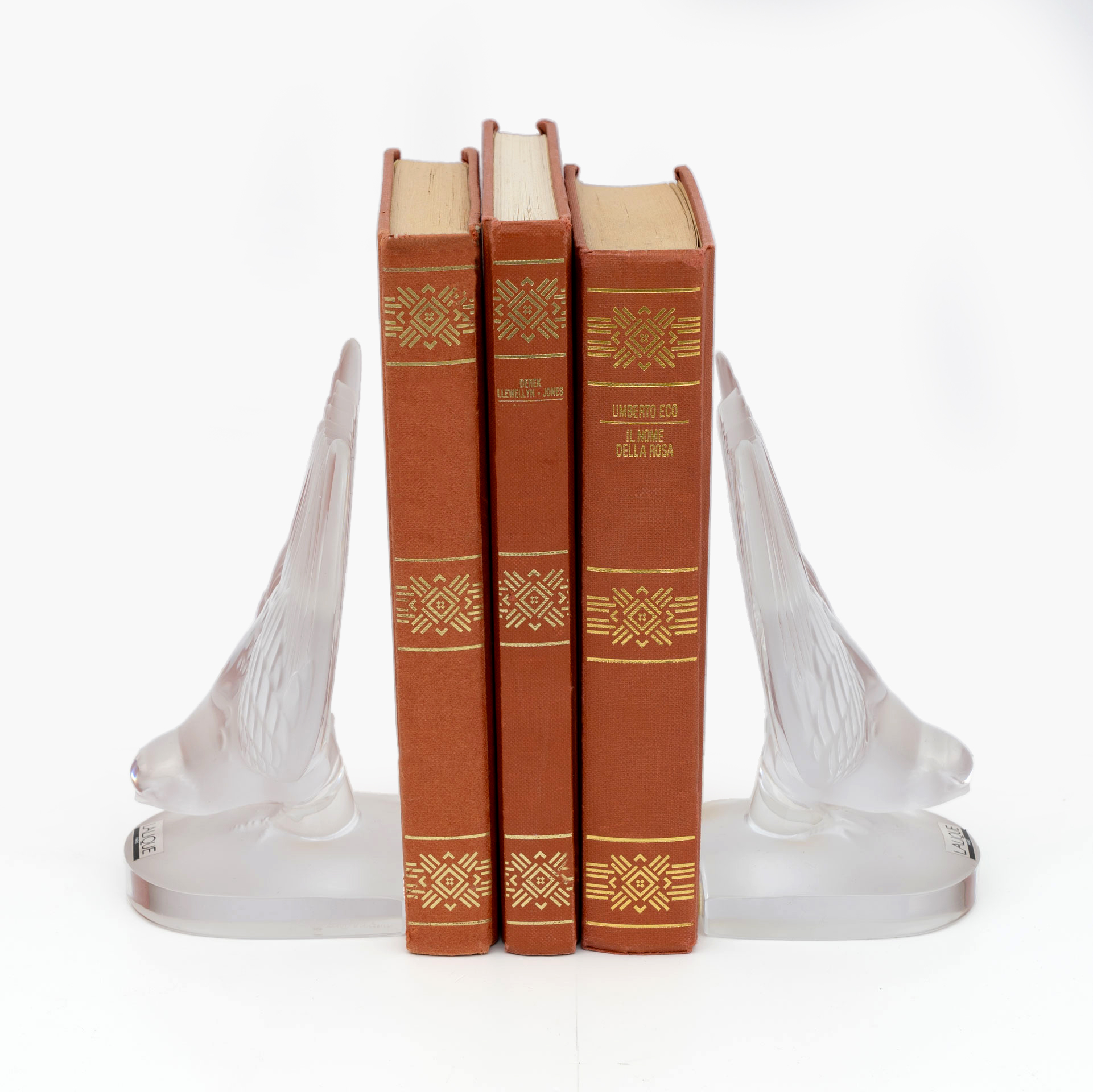 Pair of Art Decò Crystal Swallows Bookends by Lalique "Hirondelles" France 1980s
