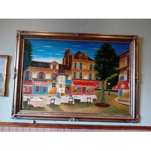 Huge Oil Painting Mid 20th Century Continental Town Scene 80 x 58 Inches