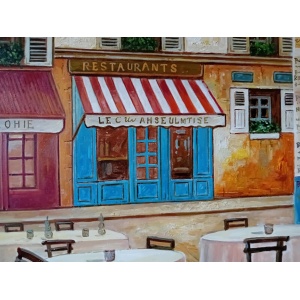 Huge Oil Painting Mid 20th Century Continental Town Scene 80 x 58 Inches