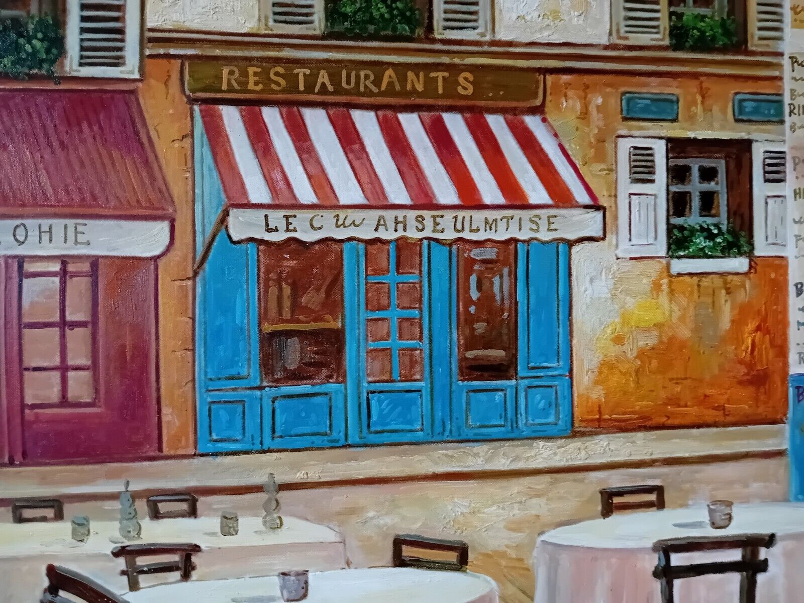 Huge Oil Painting Mid 20th Century Continental Town Scene 80 x 58 Inches