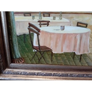 Huge Oil Painting Mid 20th Century Continental Town Scene 80 x 58 Inches
