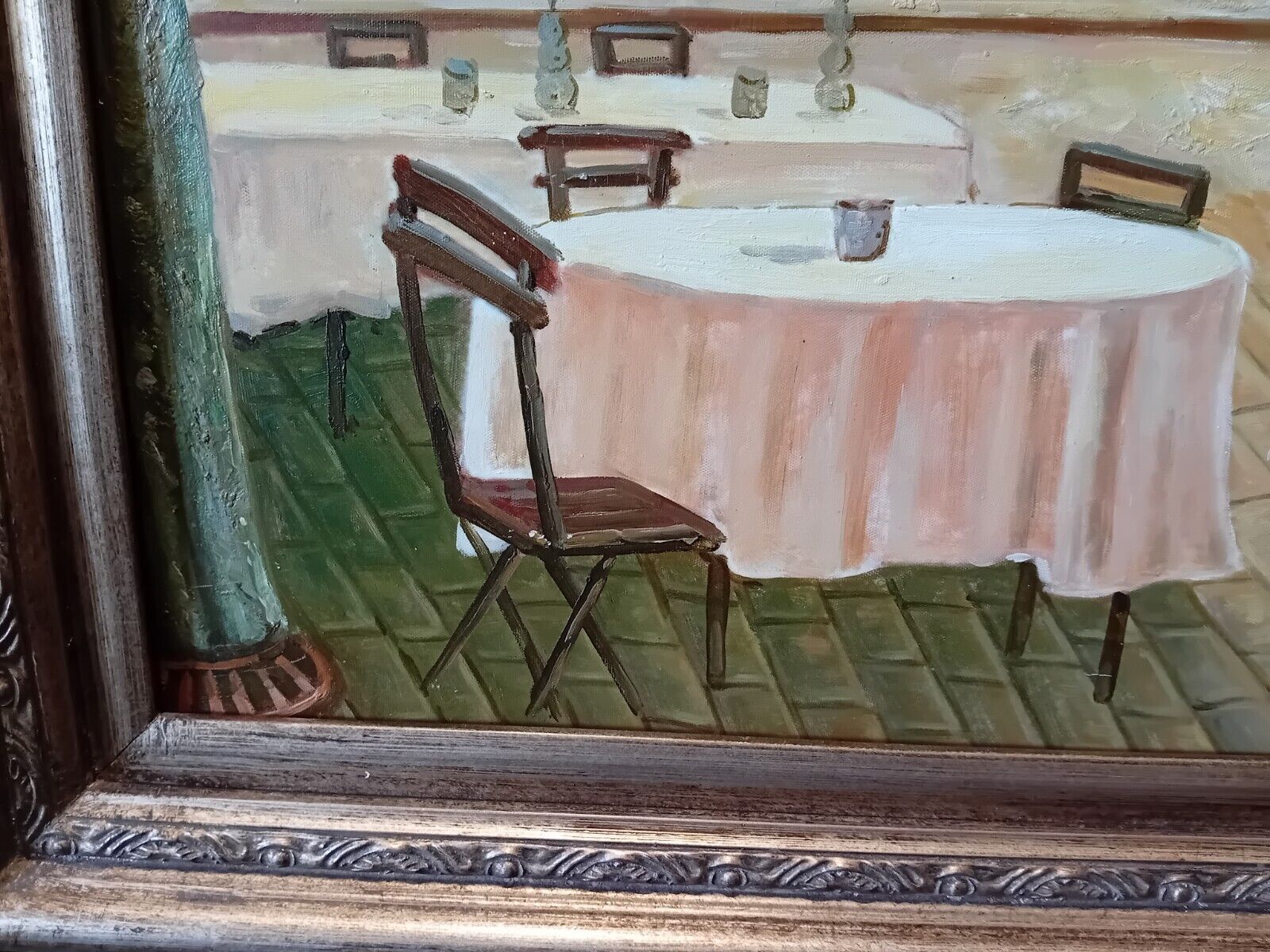 Huge Oil Painting Mid 20th Century Continental Town Scene 80 x 58 Inches