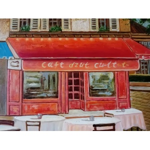 Huge Oil Painting Mid 20th Century Continental Town Scene 80 x 58 Inches