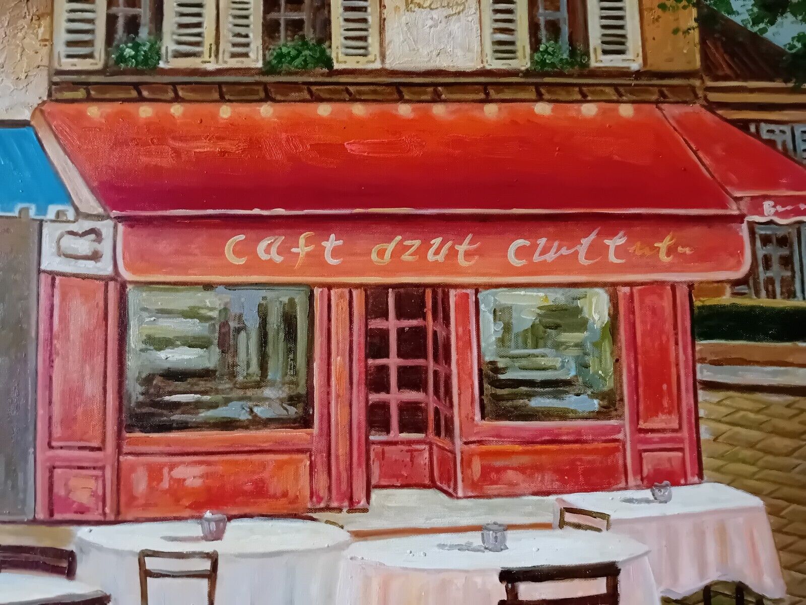 Huge Oil Painting Mid 20th Century Continental Town Scene 80 x 58 Inches