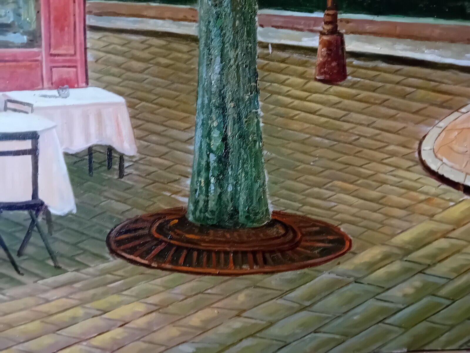 Huge Oil Painting Mid 20th Century Continental Town Scene 80 x 58 Inches