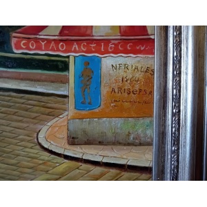 Huge Oil Painting Mid 20th Century Continental Town Scene 80 x 58 Inches