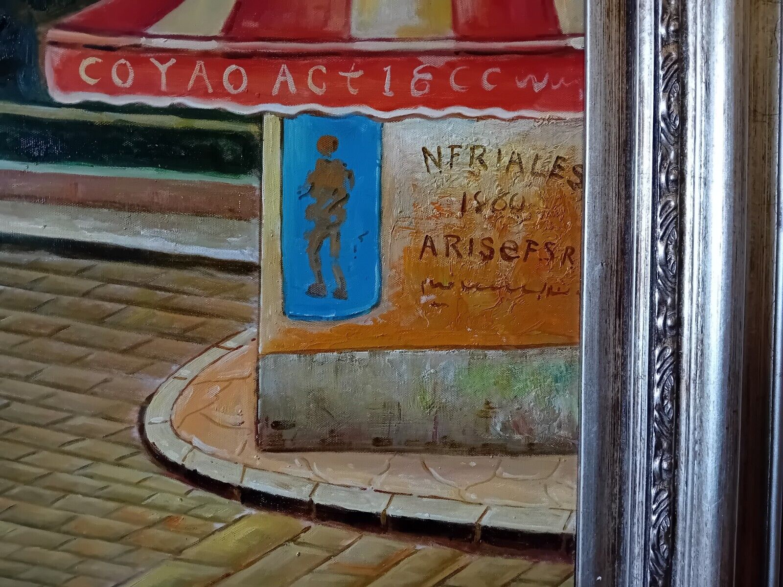 Huge Oil Painting Mid 20th Century Continental Town Scene 80 x 58 Inches