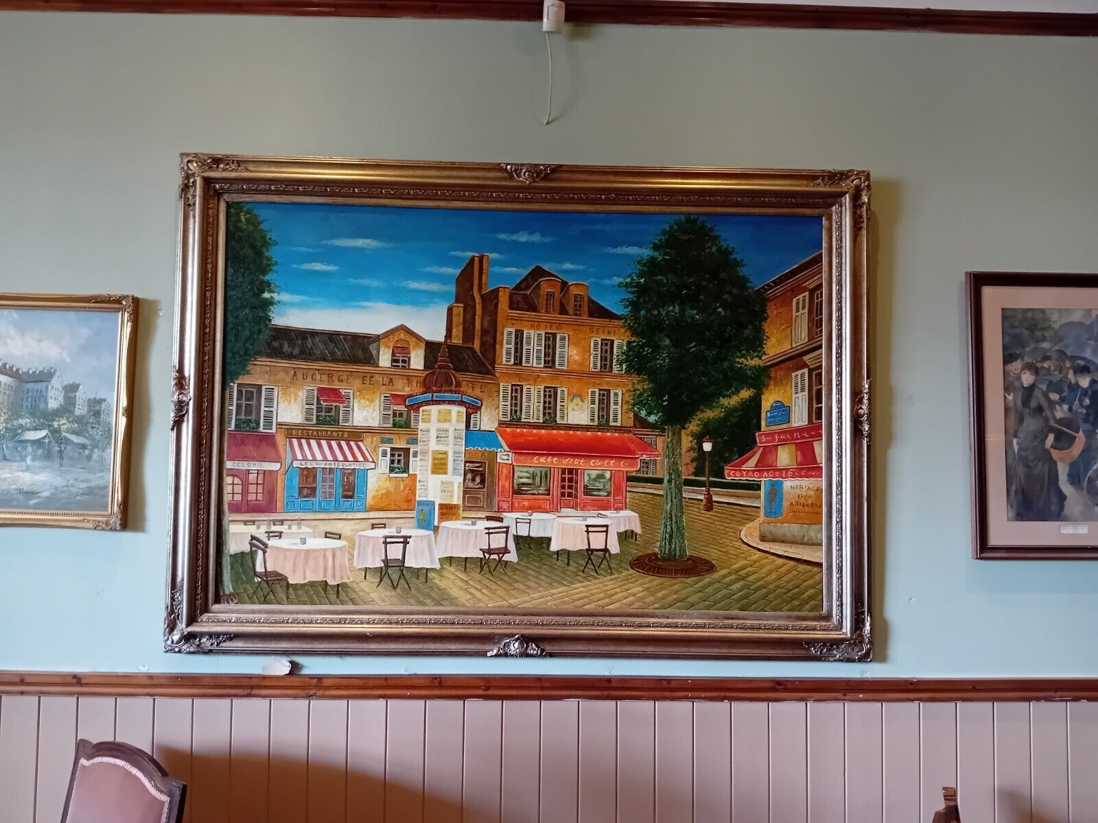 Huge Oil Painting Mid 20th Century Continental Town Scene 80 x 58 Inches