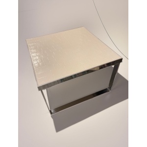 Mid Century Danish white ceramic tile square coffee table with high shine chrome base by Ansager Mobler