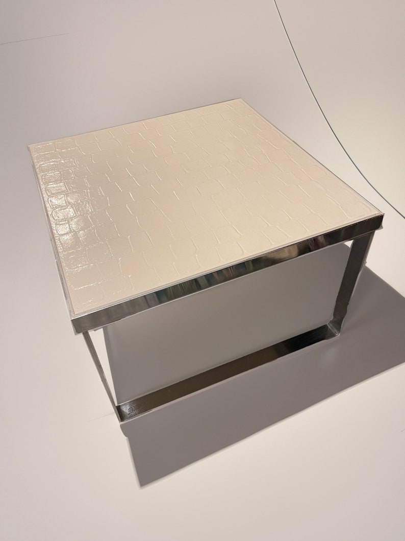 Mid Century Danish white ceramic tile square coffee table with high shine chrome base by Ansager Mobler