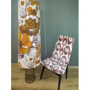 Stunning West German pottery floor lamp with original seventies large scale floral print lampshade