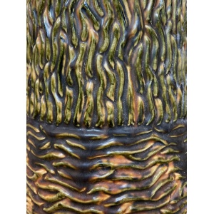 Stunning West German pottery floor lamp with original seventies large scale floral print lampshade