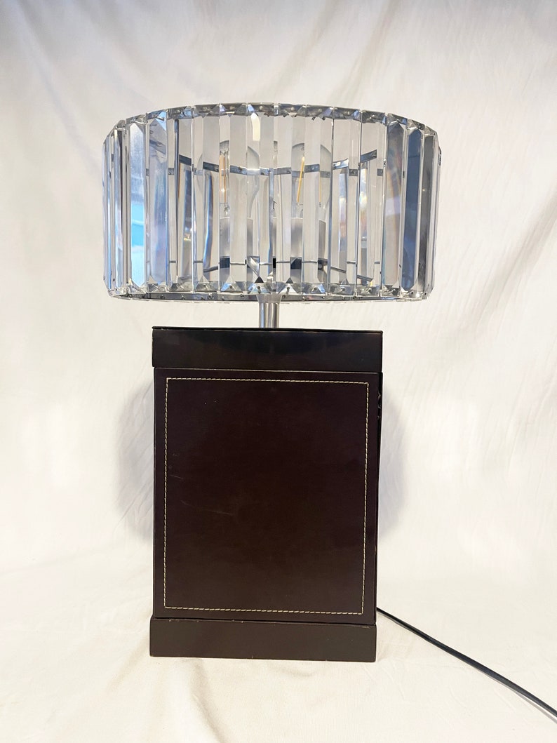 Antique pair of large Crystal Glass Art Deco and Chrome oval lampshades