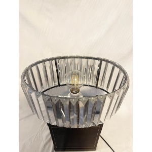 Antique pair of large Crystal Glass Art Deco and Chrome oval lampshades