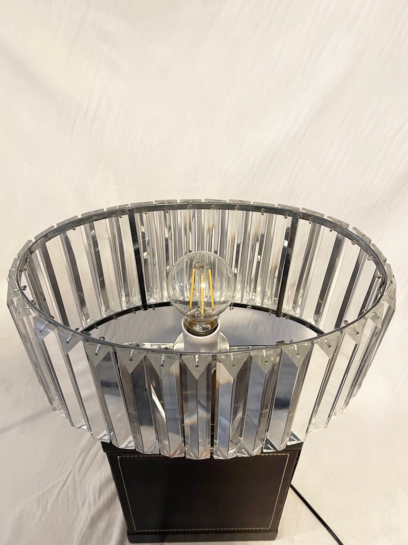 Antique pair of large Crystal Glass Art Deco and Chrome oval lampshades