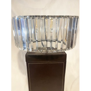 Antique pair of large Crystal Glass Art Deco and Chrome oval lampshades