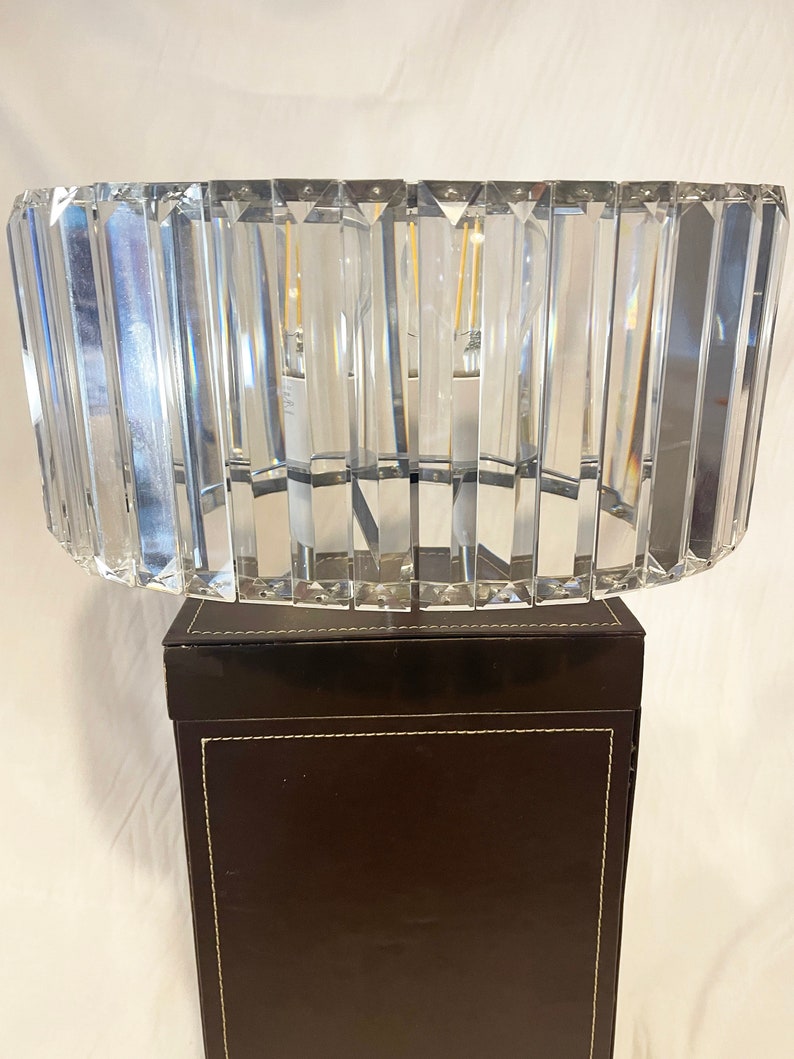 Antique pair of large Crystal Glass Art Deco and Chrome oval lampshades
