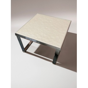 Mid Century Danish white ceramic tile square coffee table with high shine chrome base by Ansager Mobler