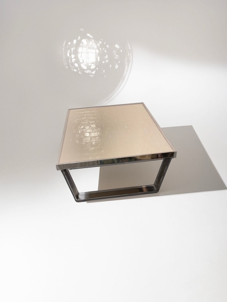 Mid Century Danish white ceramic tile square coffee table with high shine chrome base by Ansager Mobler