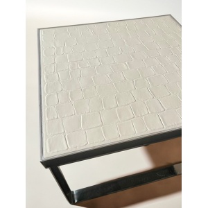 Mid Century Danish white ceramic tile square coffee table with high shine chrome base by Ansager Mobler