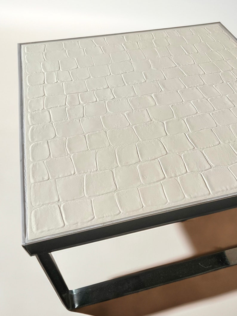 Mid Century Danish white ceramic tile square coffee table with high shine chrome base by Ansager Mobler