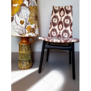Stunning West German pottery floor lamp with original seventies large scale floral print lampshade