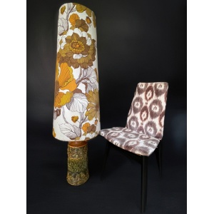 Stunning West German pottery floor lamp with original seventies large scale floral print lampshade