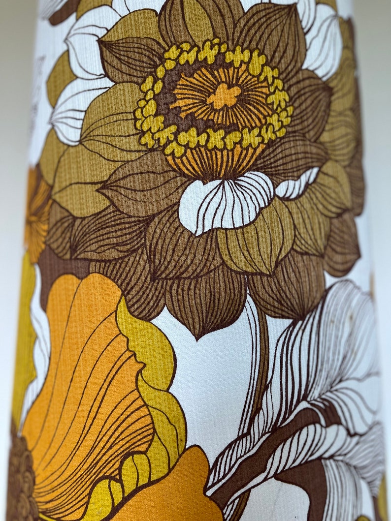 Stunning West German pottery floor lamp with original seventies large scale floral print lampshade
