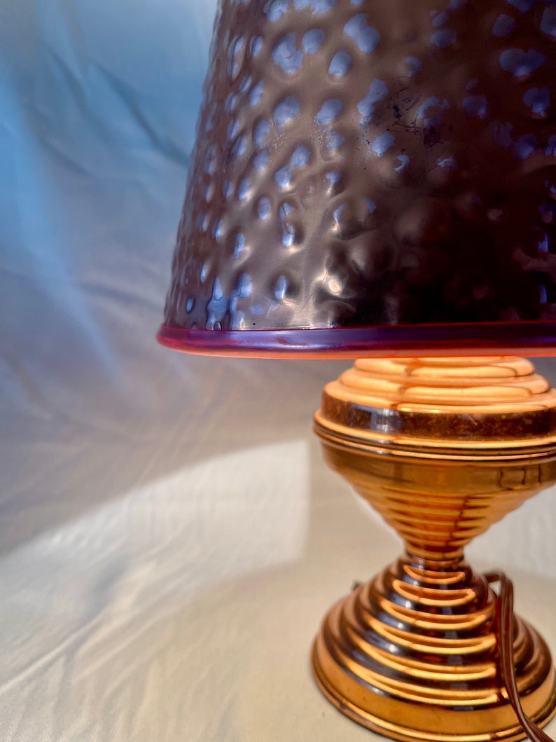 Art Deco 1930's vintage hammered copper retro lampshade and base full working order