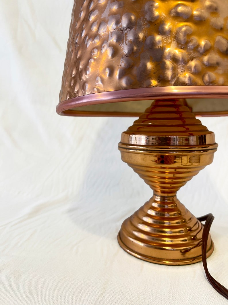 Art Deco 1930's vintage hammered copper retro lampshade and base full working order