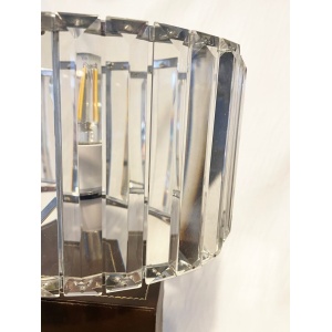Antique pair of large Crystal Glass Art Deco and Chrome oval lampshades