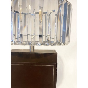 Antique pair of large Crystal Glass Art Deco and Chrome oval lampshades