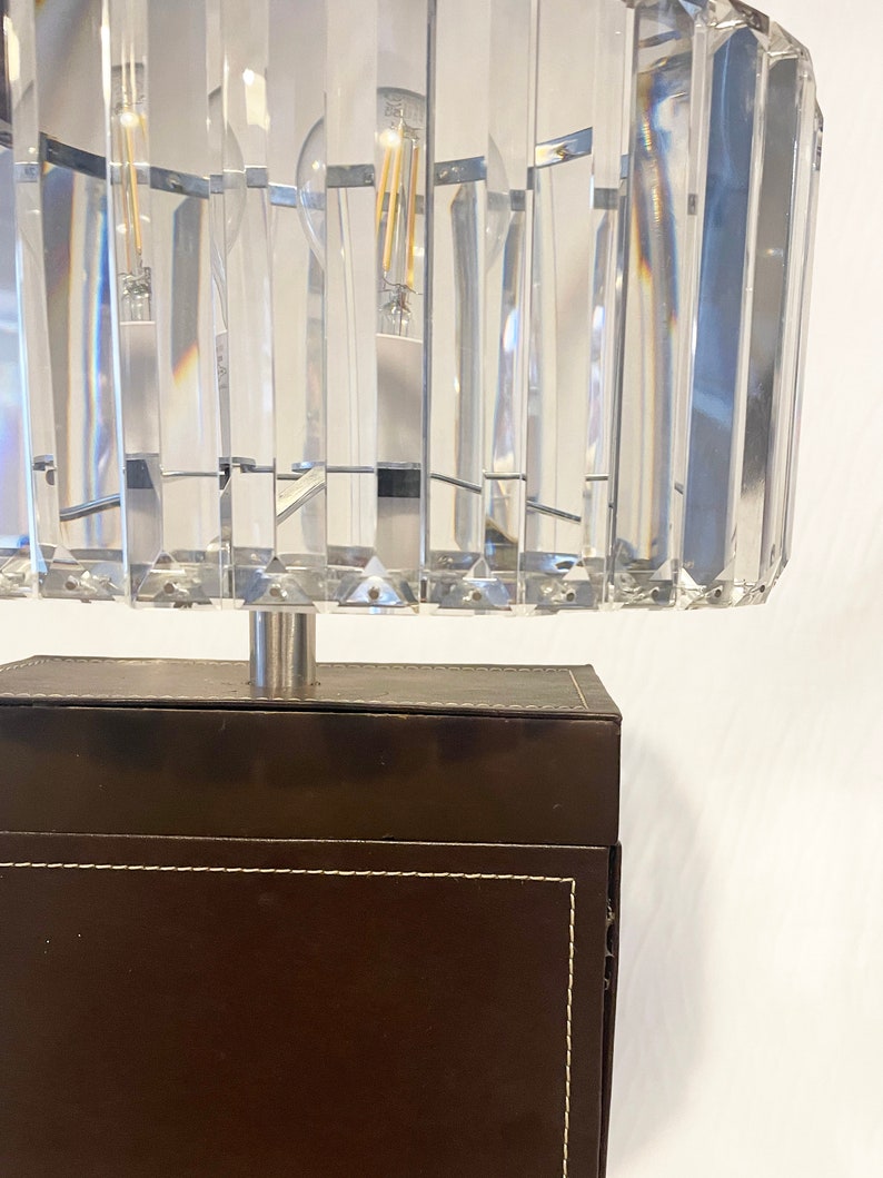 Antique pair of large Crystal Glass Art Deco and Chrome oval lampshades