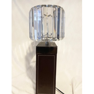 Antique pair of large Crystal Glass Art Deco and Chrome oval lampshades