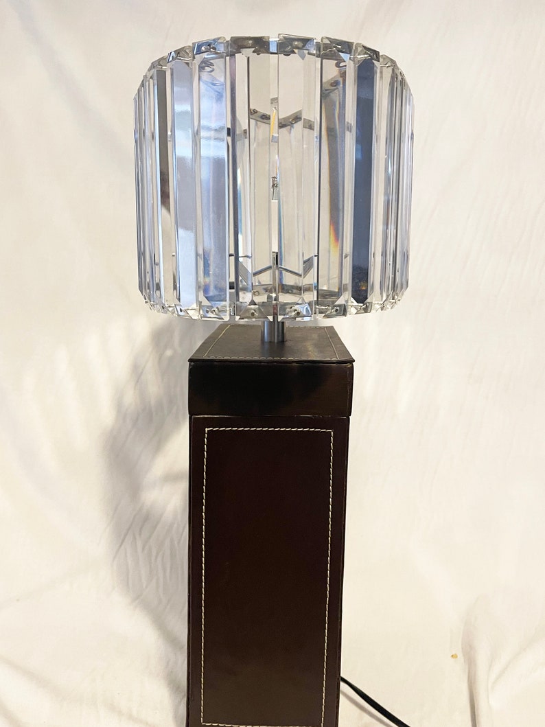 Antique pair of large Crystal Glass Art Deco and Chrome oval lampshades
