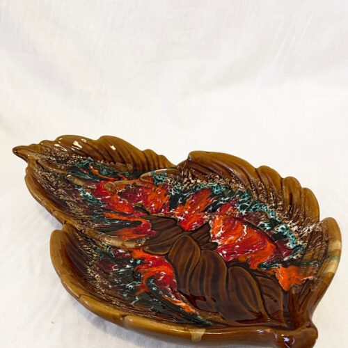 Stunning large mid century vintage 1950's Valauris centrepiece leaf-shaped dish