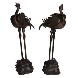 Japanese Bronzes Cranes Pair Antique Meiji Period Circa 1900 Large 54 cm High