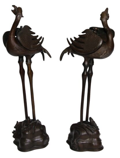 Japanese Bronzes Cranes Pair Antique Meiji Period Circa 1900 Large 54 cm High - Image 2