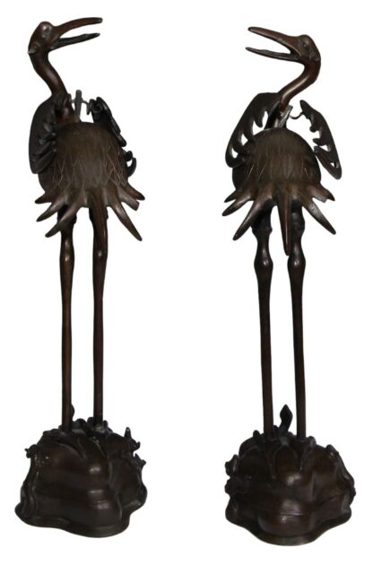 Japanese Bronzes Cranes Pair Antique Meiji Period Circa 1900 Large 54 cm High - Image 3