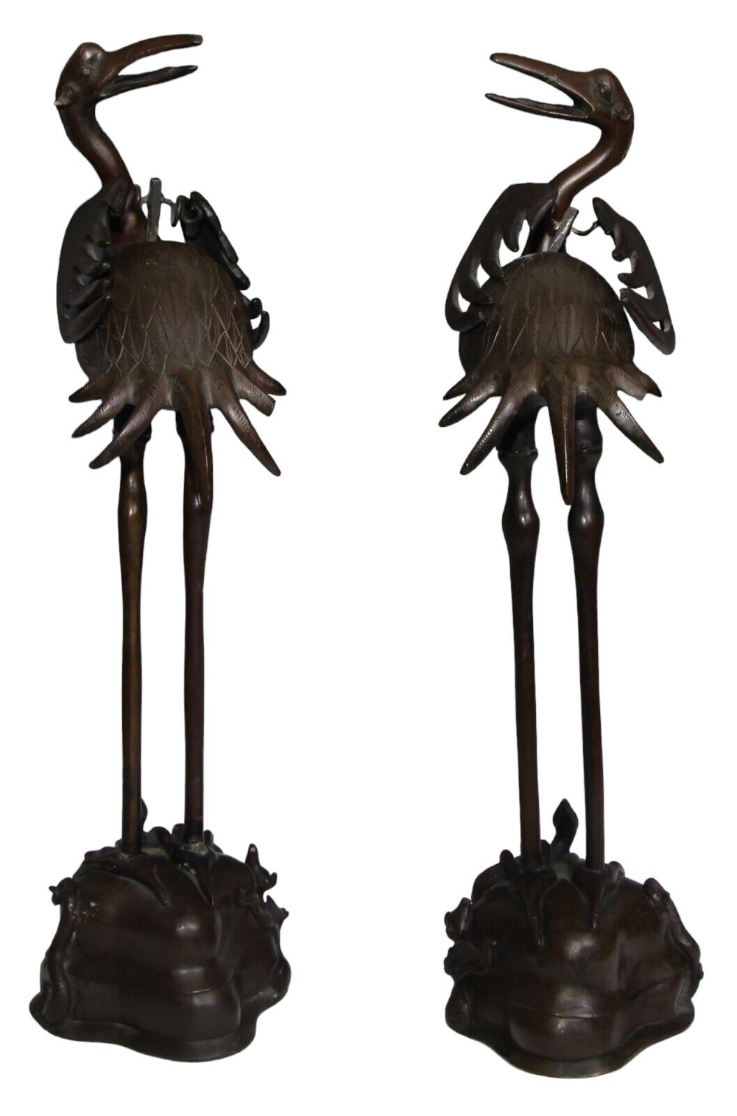 Japanese Bronzes Cranes Pair Antique Meiji Period Circa 1900 Large 54 cm High
